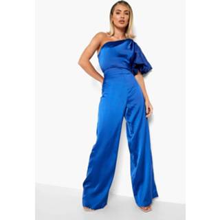 👉 Wide Leg Jumpsuit Met Eén Blote Schouder En Pofmouw, Navy