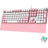 👉 Schakelaar witte blauwe roze wit active AULA F2088 PBT Keycap 108 toetsen achtergrondverlichting Mechanische Bedraad gamingtoetsenbord (roze + wit)