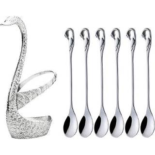👉 Lepel zilveren active Zwaan Fruit Vork En Set Dessertvork Rek Servies Huwelijkscadeau, Kleur: Streep Met 6 Lepels