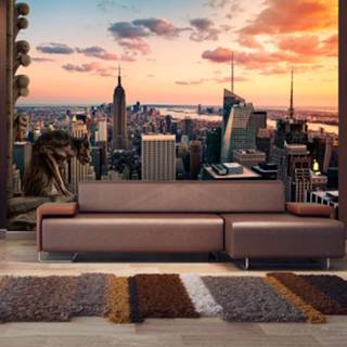 👉 Zelfklevend fotobehang - New York: The skyscrapers and sunset 5903301800216