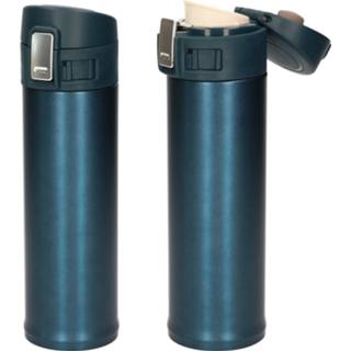 👉 Isoleerfles blauw RVS 2x stuks thermoflessen / isoleerflessen voor onderweg petrol 450 ml