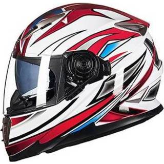 👉 Helm wit rood XL active GXT Motorcycle Patroon Volledige Dekking Beschermende Dubbele Lens Motorhelm, Maat: