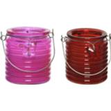 👉 Kaars roze rood multi glas Set van 2x stuks citronella anti muggen kaarsen windlicht en 20 branduren