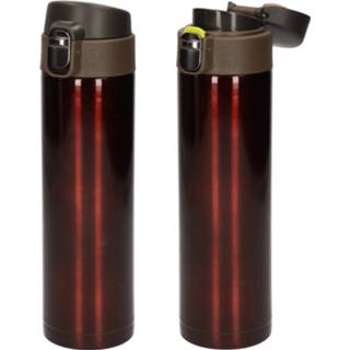 👉 Thermosfles bruin RVS 2x stuks thermosflessen / isoleerflessen voor onderweg 450 ml kastanje