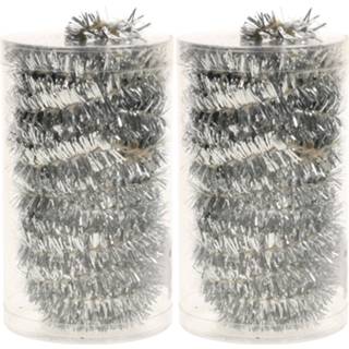 👉 Folie zilver kunststof 2x stuks tinsel slingers/guirlandes 20 meter kerstslingers