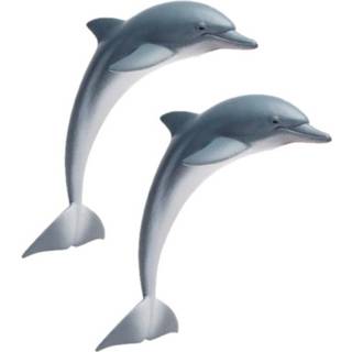 👉 Speelgoed figuur grijs plastic kunststof kinderen 2x stuks dolfijn 11 cm