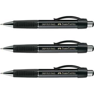 👉 Luxe balpen zwart kunststof volwassenen Set van 3x stuks fabel Castell Grip plus balpennen zware kwaliteit