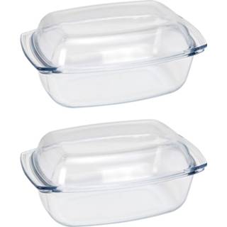 👉 Ovenschaal transparant glas 2x stuks glazen ovenschalen/serveerschalen rechthoekig met deksel 34 cm 5,1 liter