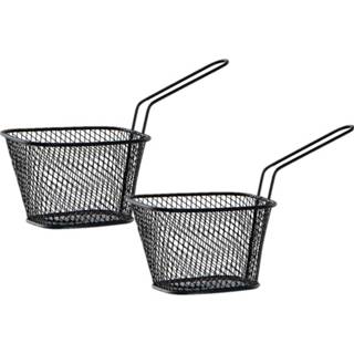 👉 Zwart RVS 6x stuks patat/snack serveermandjes/frietmandjes 18 cm