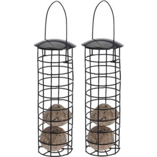 👉 Vogelvoeder zwart metalen metaal 2x stuks vogel voeder huisjes voor pindas/vetbollen D7 x H25 cm