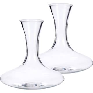 👉 Karaf transparant glas Set van 2x stuks glazen wijn karaffen / decanteer kannen 1,4 liter 21 x cm