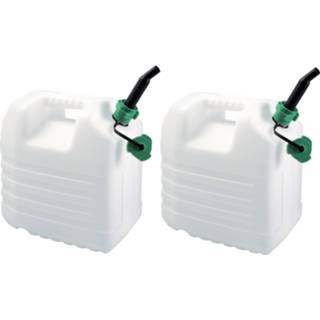 👉 Jerrycan wit kunststof 2x stuks jerrycans voor brandstof met schenktuit 20 liter L35 x B23 H37 cm