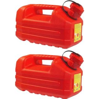 👉 Jerrycan rood kunststof 2x stuks jerrycans 5 liter geschikt voor gevaarlijke vloeistoffen L36 x B18 H18 cm