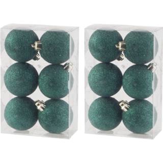 👉 Kerstbal groen kunststof 24x stuks glitter kerstballen donkergroen 6 cm