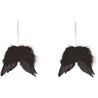 👉 Engel vleugel zwart kunststof 2x stuks kersthangers vleugels 10 cm kerstornamenten