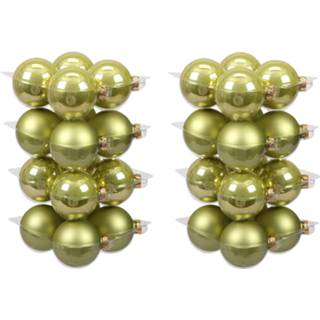 👉 Kerstbal groen salie glans glas 32x stuks glazen kerstballen (oasis) 8 cm mat/glans