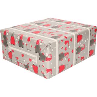 Inpakpapier zilver papier 3x rollen kerst inpakpapier/cadeaupapier met gnomes/dwergen 200 x 70 cm
