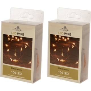 👉 Lichtsnoer wit goud kunststof Set van 2x stuks draadverlichting met 100 lampjes warm op batterij 500 cm