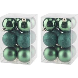 👉 Kerstbal groen kunststof 36x stuks kerstballen donkergroen 6 cm mat/glans/glitter