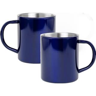👉 Drinkbeker blauw RVS 12x Drinkbekers/mokken 280 ml