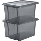 👉 Kunststof opbergbox grijs transparant 4x stuks opbergboxen/opbergdozen L65 x B50 H36 cm stapelbaar