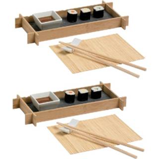 👉 Multi bamboe 4x stuks sushi serveerset voor 1 persoon 6-delig