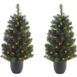 👉 Kerstboom groen kunststof 2x stuks kunstbomen/kunst kerstbomen met verlichting 90 cm