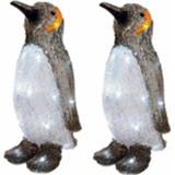 👉 Kerstverlichting multi kunststof Set van 2x stuks pinguin met LED licht 33 cm