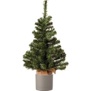 👉 Kerstboom groen kunststof Volle mini in jute zak 60 cm inclusief taupe pot