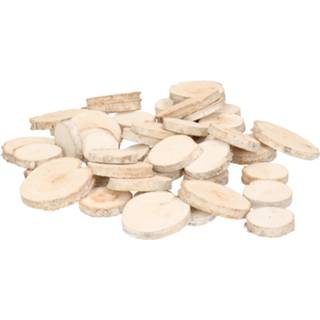 👉 Wit houten hout 50x stuks decoratie boomschijven/boomschijfjes (white wash) 3-5 cm