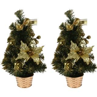 👉 Kerstboom multi kunststof 2x stuks kunstbomen/kunst kerstbomen met kerstversiering 30 cm