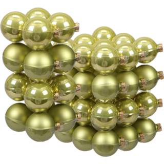 👉 Kerstbal groen salie glans glas 52x stuks glazen kerstballen (oasis) 6 en 8 cm mat/glans