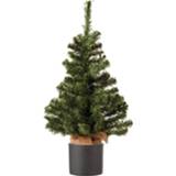 👉 Kerstboom groen grijze kunststof Volle mini in jute zak 60 cm inclusief donkergrijze pot