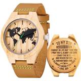 👉 Wereldkaart houten active MUJUZE MU-1004 patroon wijzerplaat belettering horloge (vader tot zoon 1)