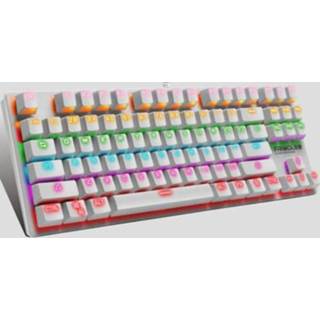 👉 Toetsenbord blauw wit active FRIWOL G-50 87 toetsen Computer Laptop Extern kantoor Gaming Echt mechanisch Blue Axis Bedraad toetsenbord, Kabellengte: ongeveer 1,4 m, Kleur: