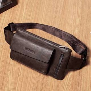 👉 Heuptas bruin active mannen WEIXIER 9526 heren vrijetijdsstijl PU-leer enkele schouder crossbody tas (donkerbruin)