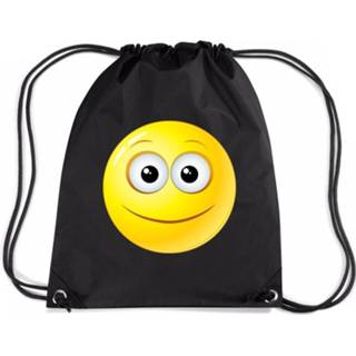 👉 Rugzak zwart nylon Emoticon Smile Vrolijk Met Rijgkoord - 8719538512382