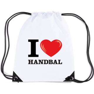 Rugzak wit nylon I Love Handbal Met Rijgkoord - 8719538509313