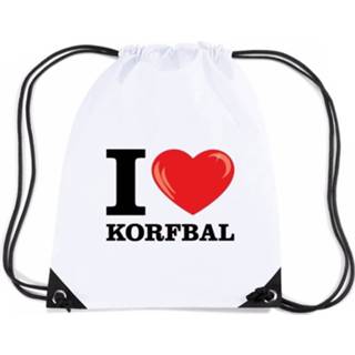 👉 Rugzak wit nylon I Love Korfbal Met Rijgkoord - 8719538509351