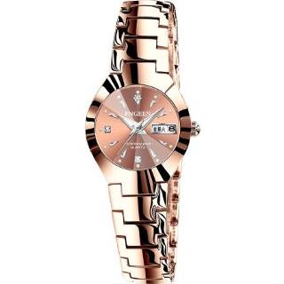 👉 Stalen band bruin active vrouwen FNGEEN 5808 Damesmode quartz horloge paar (bruin koffie oppervlak)