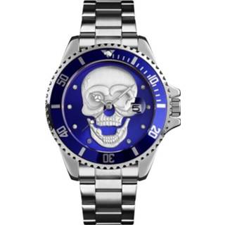 👉 Nachtlamp active mannen SKMEI 9195 Fashion met water ingelegd boorschedel Nachtlampje waterdicht quartz horloge Stalen striphorloge voor heren (zilverblauw)