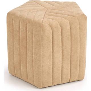 👉 Poef zandkleur beige stoffen textiel Gebor - Hocker Kruk Hexagon Geometrisch Minimalistisch 8720359708915