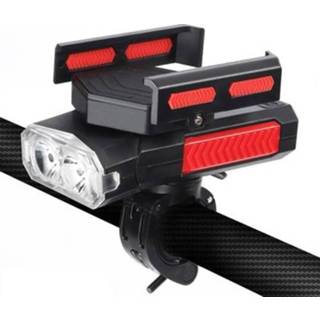 👉 Fietskoplamp rood zwart active MT-001 5-in-1 fiets-koplamp voor buiten met noodverlichting en claxonbeugel, 4000 mA (rood zwart)