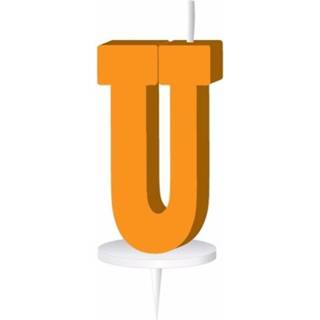 👉 Letterkaars magenta wax Haza Original ''U'' Met Houder 4 Cm Fuchsia 8719817627691