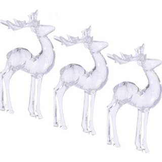 👉 Kerstversiering transparante 3x Staande Herten Hangdecoratie 13 Cm - Kersthangers 8720276150026