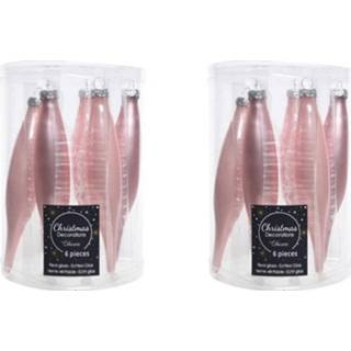 👉 Kerstbal roze glans 12x Lichtroze Glazen Pegels Kerstballen 15 Cm Mat/glans - Kersthangers 8720276134170