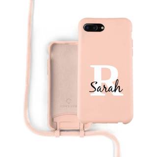 👉 Roze silicone Coverzs case met koord iPhone 7/8 Plus (roze) - Initial + name