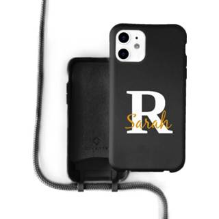 👉 Zwart silicone Coverzs case met koord iPhone 11 (zwart) - Initial + Name