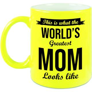 👉 Beker geel One Size What the worlds greatest mom looks like cadeau mok / - 330 ml neon Moederdag verjaardag moeder 8720276813532