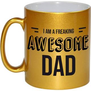 👉 Goud active Papa / vader cadeau mok I am a freaking awesome dad verjaardag Vaderdag